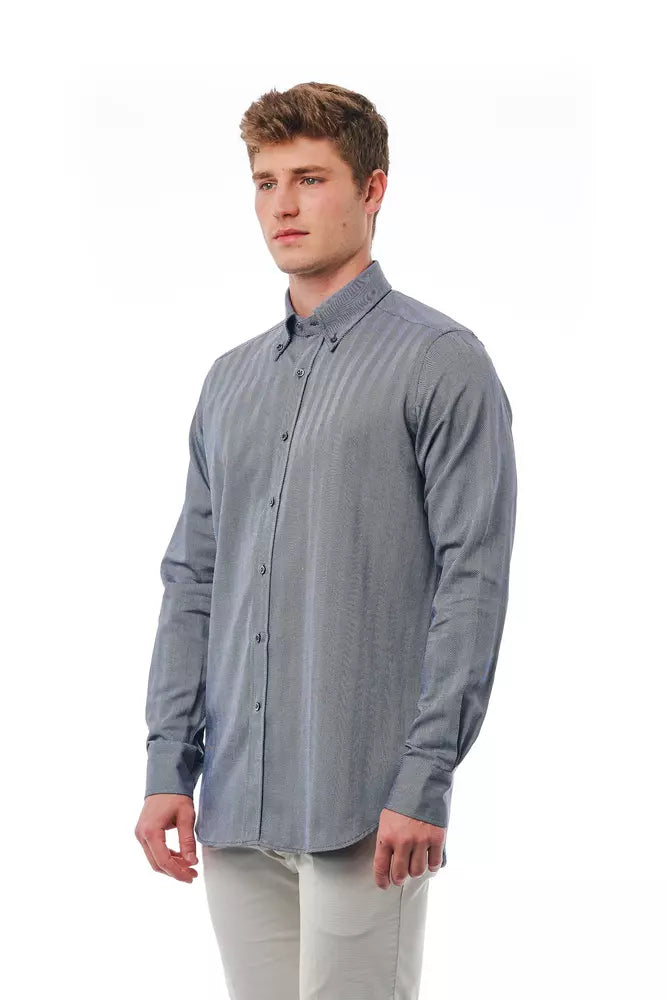 Bagutta Men's Blue Cotton Button Down Shirt - Designed by Bagutta Available to Buy at a Discounted Price on Moon Behind The Hill Online Designer Discount Store
