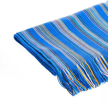 Men's Blue Multicolour Striped Missoni Scarf with Fringes