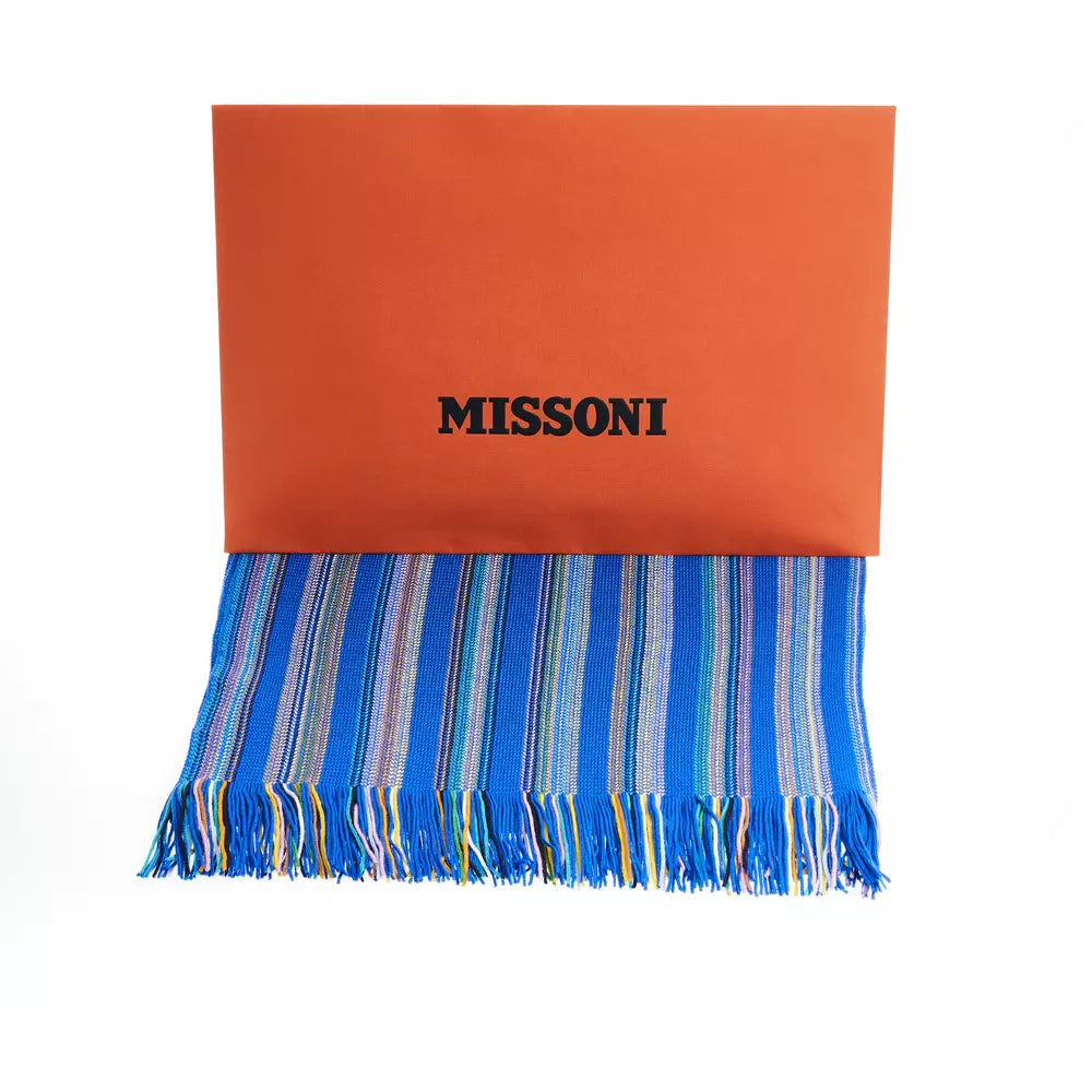 Men's Blue Multicolour Striped Missoni Scarf with Fringes
