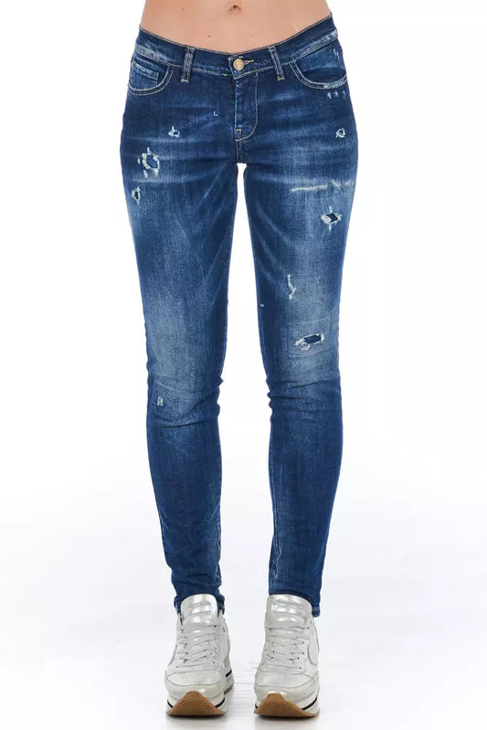 Blue Worn Wash Frankie Morello Women's Skinny Jeans - Designed by Frankie Morello Available to Buy at a Discounted Price on Moon Behind The Hill Online Designer Discount Store