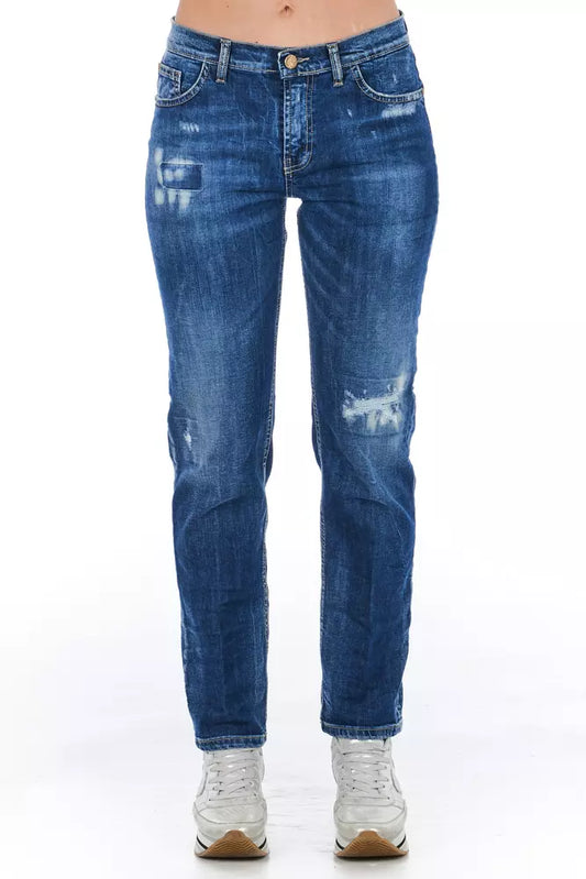 Blue Worn Wash Frankie Morello Women's Jeans - Designed by Frankie Morello Available to Buy at a Discounted Price on Moon Behind The Hill Online Designer Discount Store