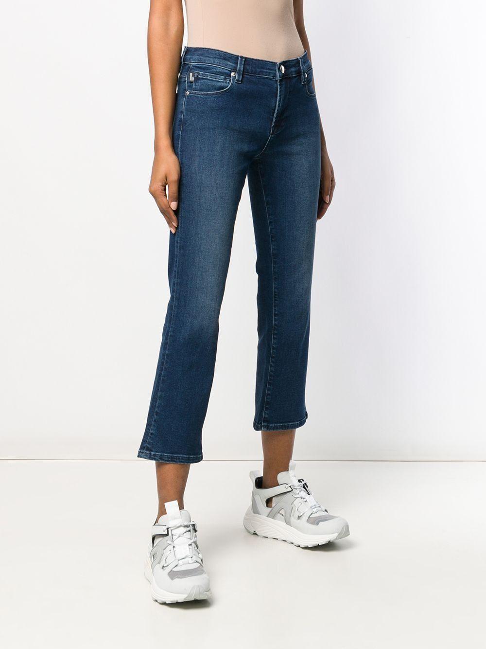Love Moschino Women's Blue Cotton Low Rise Cropped Jeans designed by Love Moschino available from Moon Behind The Hill 's Clothing > Pants > Womens range