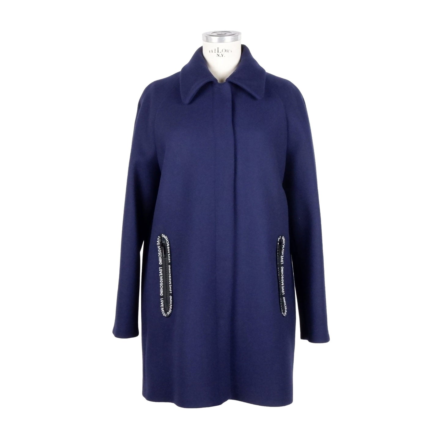Blue Ladies Love Moschino Medium Length Coat - Designed by Love Moschino Available to Buy at a Discounted Price on Moon Behind The Hill Online Designer Discount Store