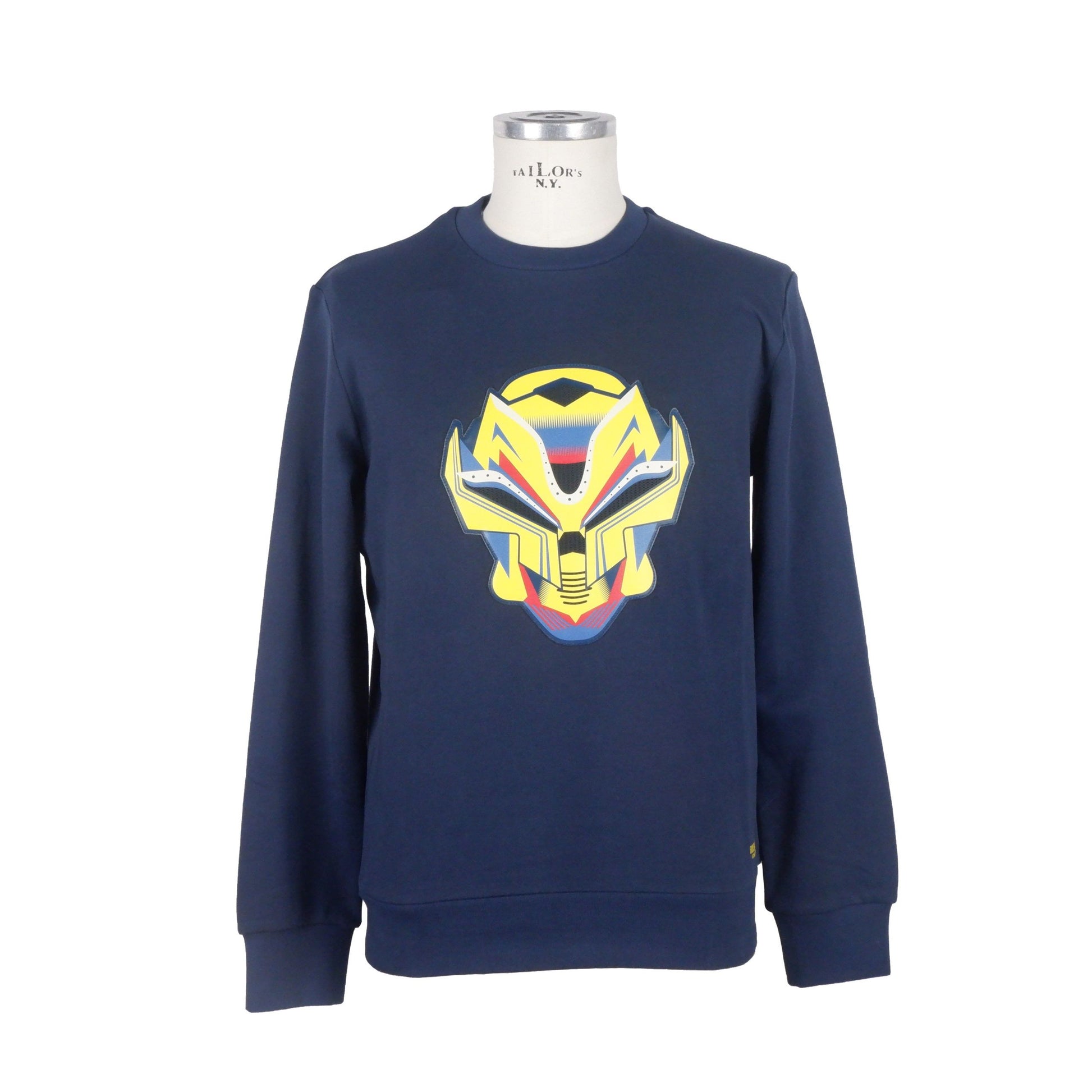 Bikkembergs Men's Blue Cotton Print Sweater - Designed by Bikkembergs Available to Buy at a Discounted Price on Moon Behind The Hill Online Designer Discount Store
