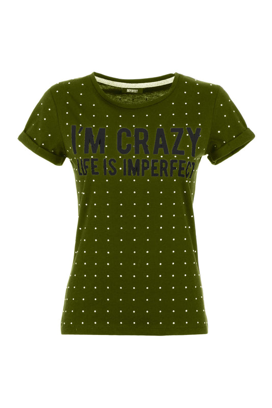 Army Green Imperfect Women's Print T-Shirt - Designed by Imperfect Available to Buy at a Discounted Price on Moon Behind The Hill Online Designer Discount Store