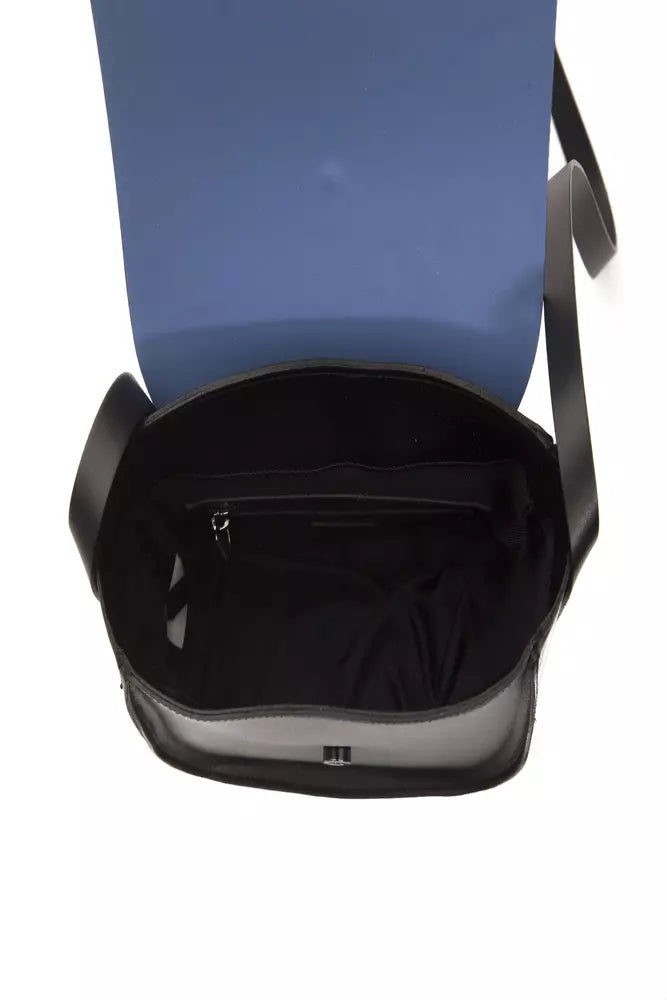 Pompei Donatella Black & Blue Leather Fold Over  Crossbody Bag