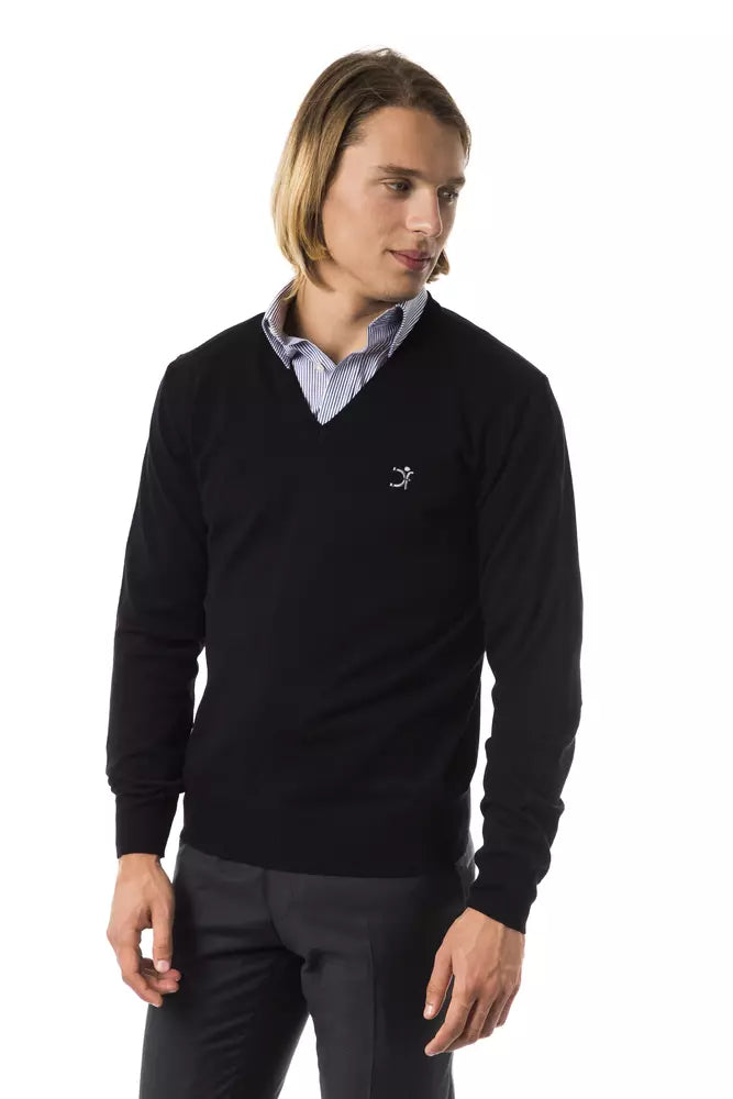 Black Uominitaliani Men's V-neck Wool Sweater - Designed by Uominitaliani Available to Buy at a Discounted Price on Moon Behind The Hill Online Designer Discount Store
