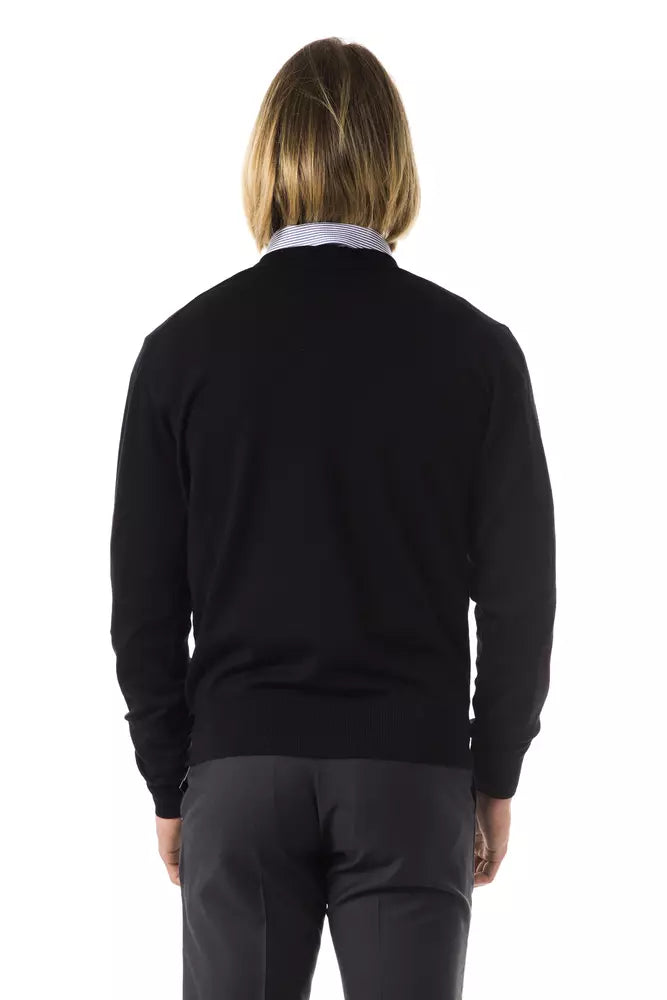 Black Uominitaliani Men's V-neck Wool Sweater - Designed by Uominitaliani Available to Buy at a Discounted Price on Moon Behind The Hill Online Designer Discount Store