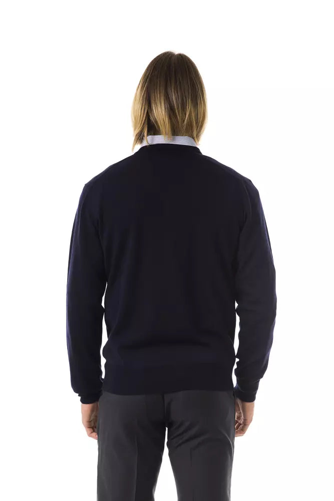 Blue Uominitaliani Men's V-neck Wool Sweater - Designed by Uominitaliani Available to Buy at a Discounted Price on Moon Behind The Hill Online Designer Discount Store