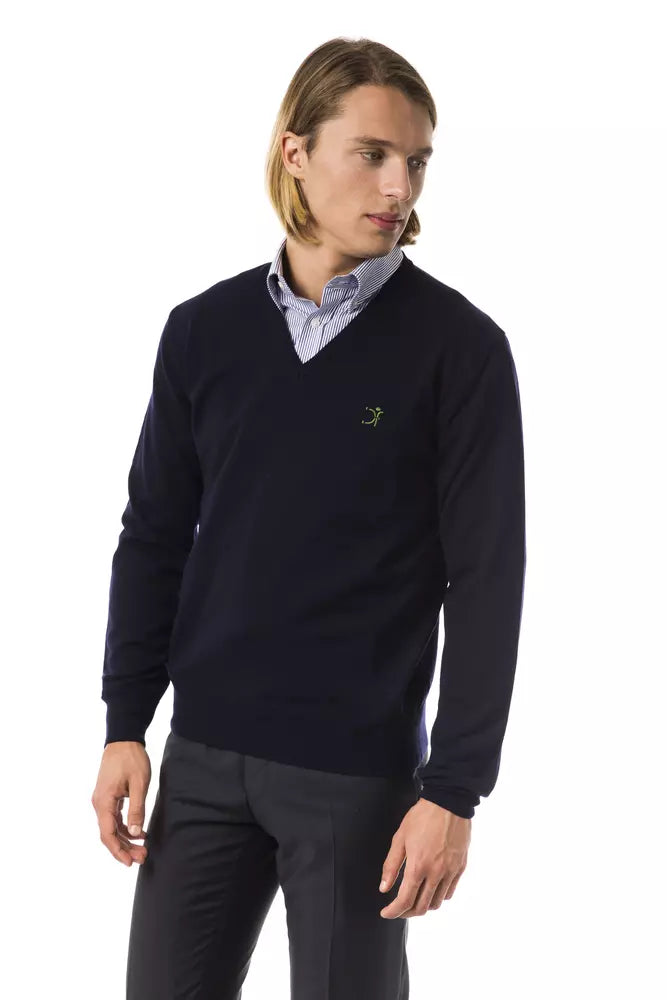 Blue Uominitaliani Men's V-neck Wool Sweater - Designed by Uominitaliani Available to Buy at a Discounted Price on Moon Behind The Hill Online Designer Discount Store