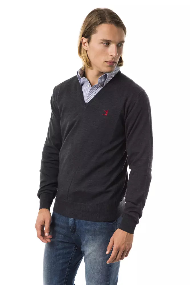 Anthracite Grey Men's V-Neck Sweater - Designed by Uominitaliani Available to Buy at a Discounted Price on Moon Behind The Hill Online Designer Discount Store
