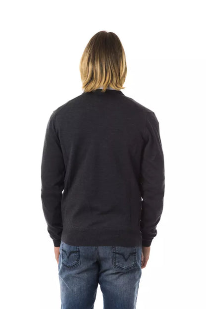 Anthracite Grey Men's V-Neck Sweater - Designed by Uominitaliani Available to Buy at a Discounted Price on Moon Behind The Hill Online Designer Discount Store