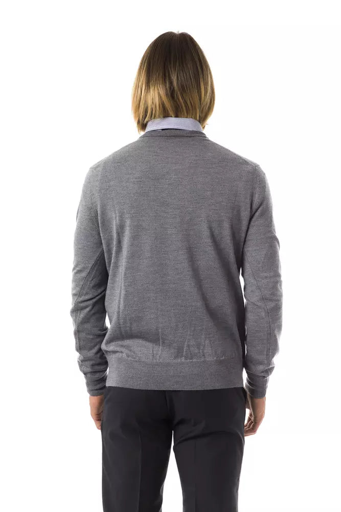 Grey Uominitaliani Men's V-neck Wool Sweater - Designed by Uominitaliani Available to Buy at a Discounted Price on Moon Behind The Hill Online Designer Discount Store