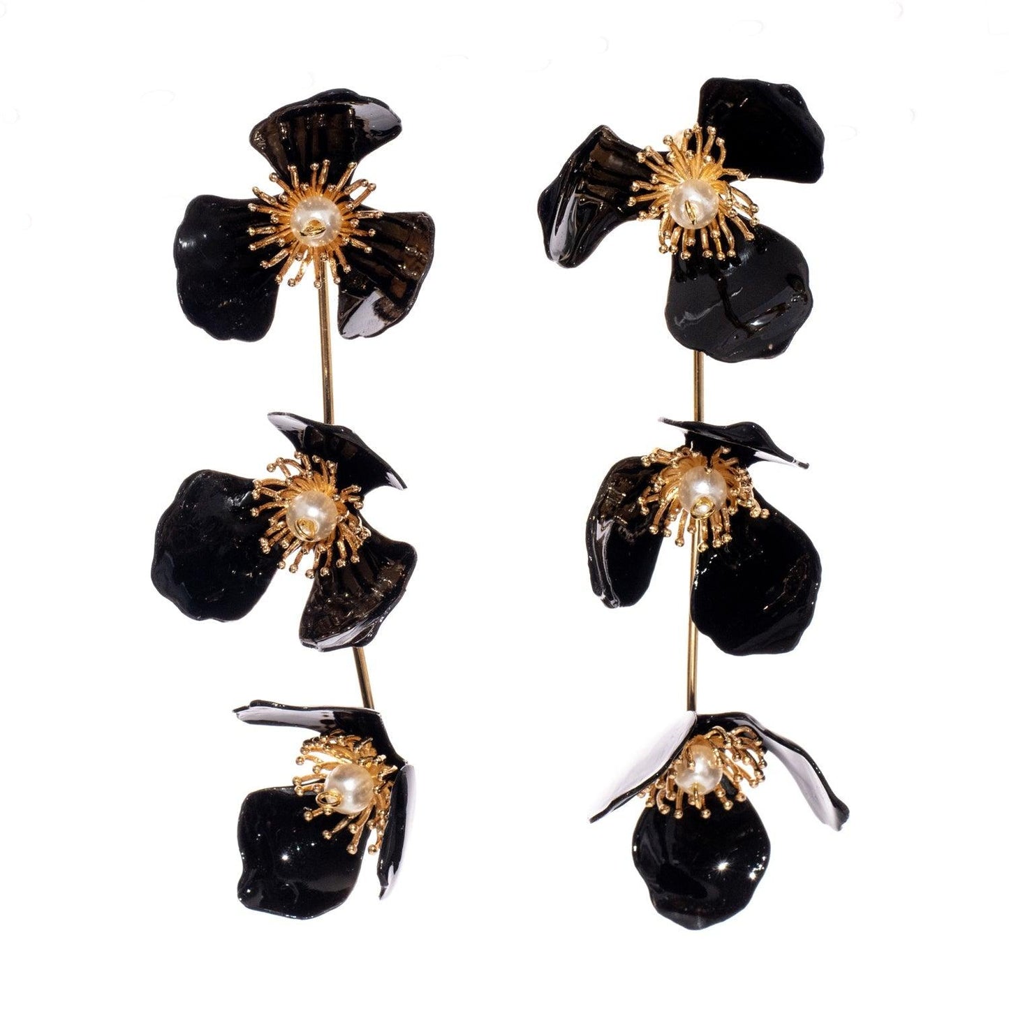 Triple Apple Flower Ear Pins/Stud Earrings - Black designed by Upcycle with Jing available from Moon Behind The Hill 's Jewelry > Earrings > Womens range