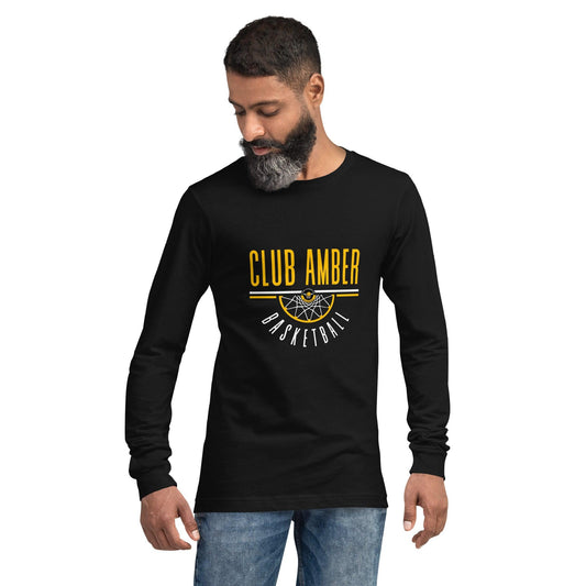 Club Amber Basketball Unisex Long Sleeve Tee - Designed by Moon Behind The Hill Available to Buy at a Discounted Price on Moon Behind The Hill Online Designer Discount Store