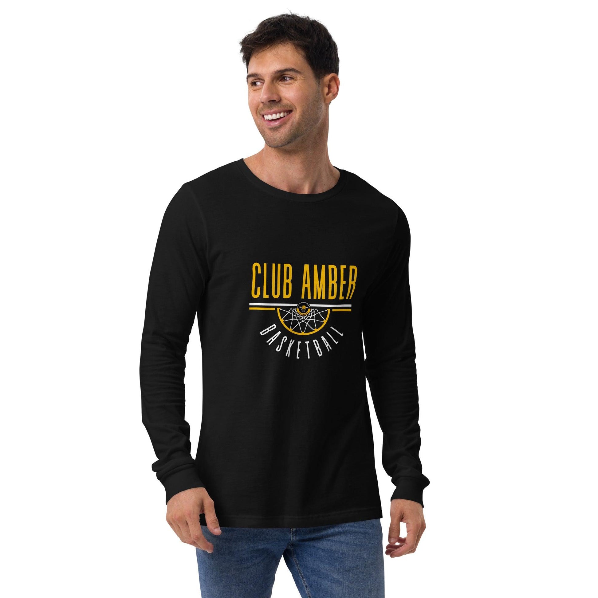 Club Amber Basketball Unisex Long Sleeve Tee - Designed by Moon Behind The Hill Available to Buy at a Discounted Price on Moon Behind The Hill Online Designer Discount Store