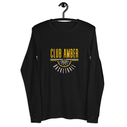 Club Amber Basketball Unisex Long Sleeve Tee - Designed by Moon Behind The Hill Available to Buy at a Discounted Price on Moon Behind The Hill Online Designer Discount Store