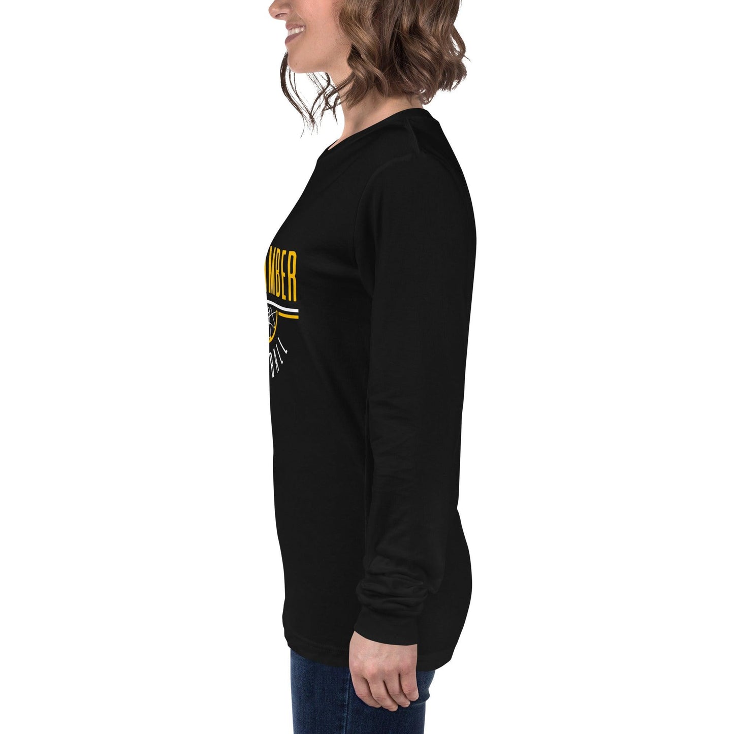 Club Amber Basketball Unisex Long Sleeve Tee - Designed by Moon Behind The Hill Available to Buy at a Discounted Price on Moon Behind The Hill Online Designer Discount Store