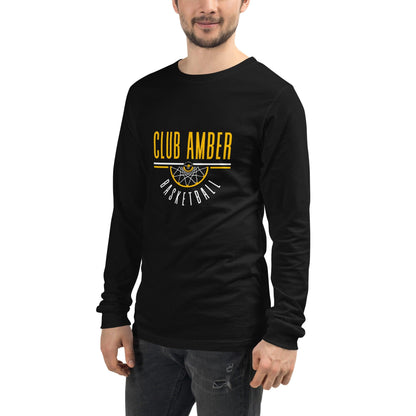 Club Amber Basketball Unisex Long Sleeve Tee - Designed by Moon Behind The Hill Available to Buy at a Discounted Price on Moon Behind The Hill Online Designer Discount Store