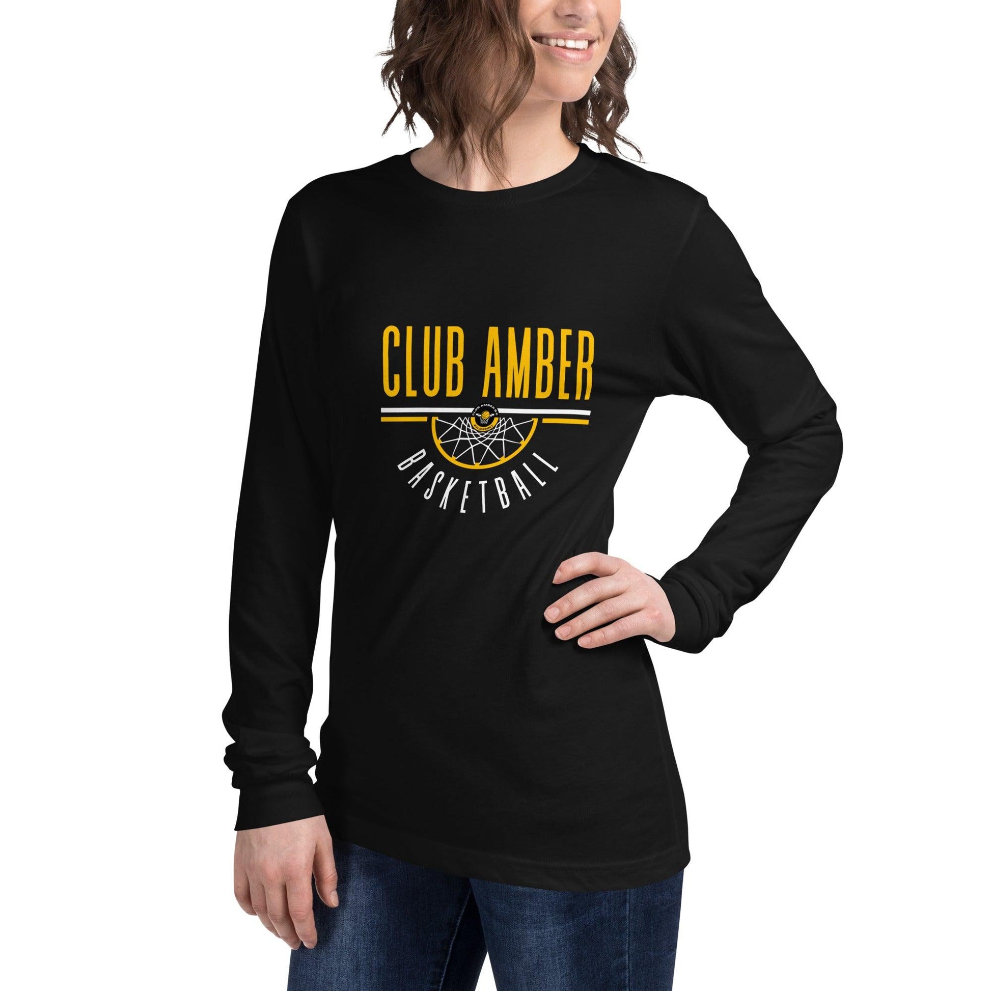 Club Amber Basketball Unisex Long Sleeve Tee - Designed by Moon Behind The Hill Available to Buy at a Discounted Price on Moon Behind The Hill Online Designer Discount Store