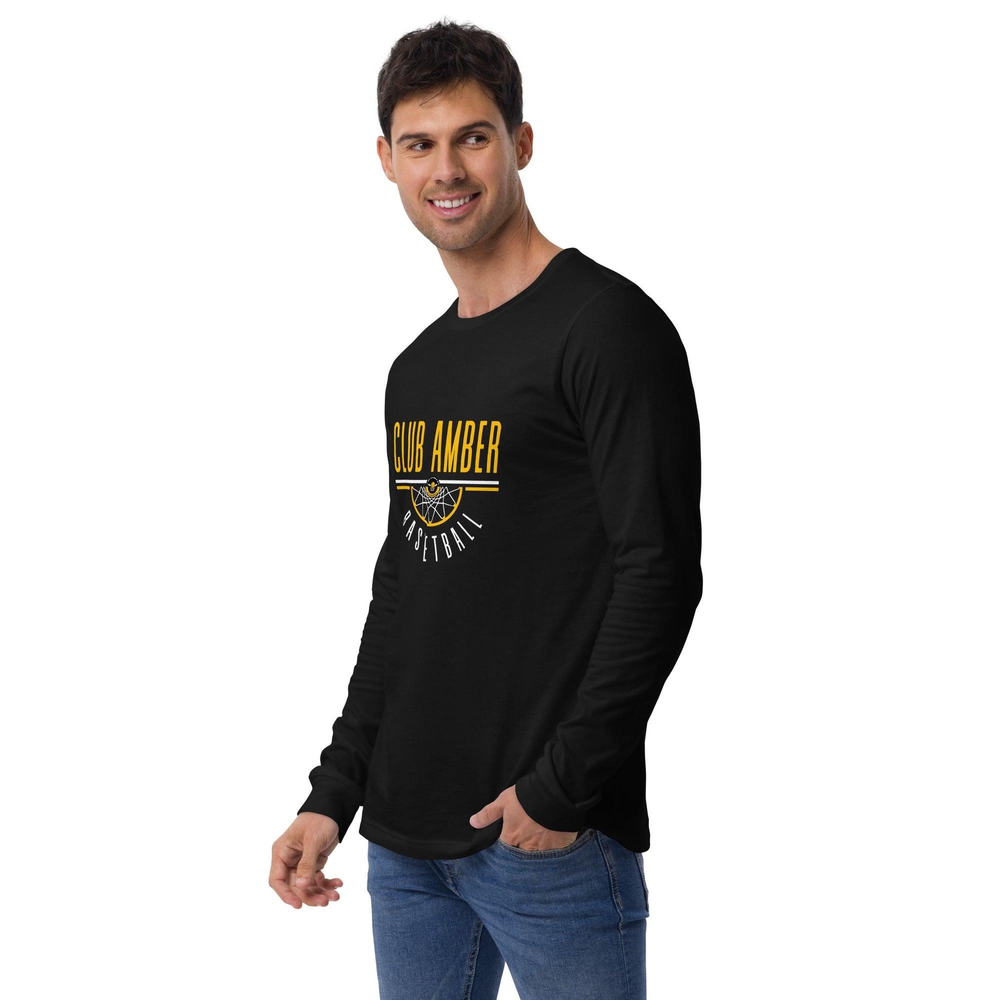 Club Amber Basketball Unisex Long Sleeve Tee - Designed by Moon Behind The Hill Available to Buy at a Discounted Price on Moon Behind The Hill Online Designer Discount Store