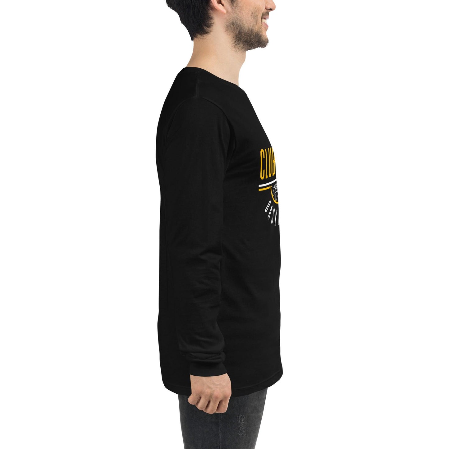Club Amber Basketball Unisex Long Sleeve Tee - Designed by Moon Behind The Hill Available to Buy at a Discounted Price on Moon Behind The Hill Online Designer Discount Store