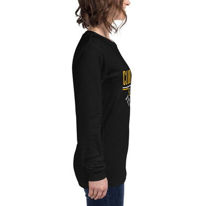 Club Amber Basketball Unisex Long Sleeve Tee - Designed by Moon Behind The Hill Available to Buy at a Discounted Price on Moon Behind The Hill Online Designer Discount Store