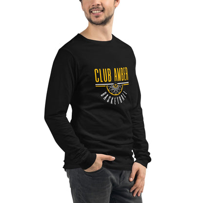 Club Amber Basketball Unisex Long Sleeve Tee - Designed by Moon Behind The Hill Available to Buy at a Discounted Price on Moon Behind The Hill Online Designer Discount Store