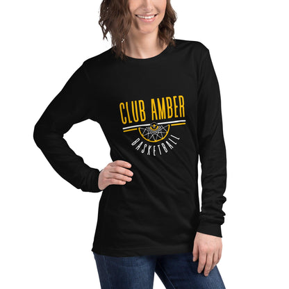Club Amber Basketball Unisex Long Sleeve Tee - Designed by Moon Behind The Hill Available to Buy at a Discounted Price on Moon Behind The Hill Online Designer Discount Store