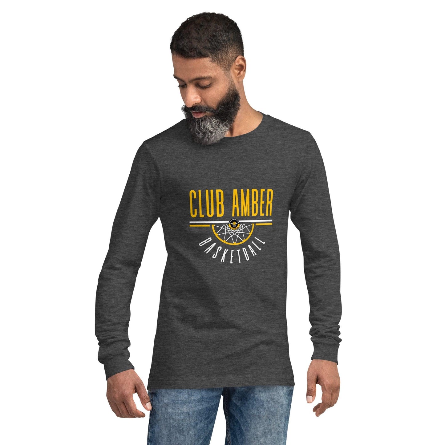 Club Amber Basketball Unisex Long Sleeve Tee - Designed by Moon Behind The Hill Available to Buy at a Discounted Price on Moon Behind The Hill Online Designer Discount Store