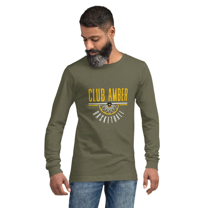 Club Amber Basketball Unisex Long Sleeve Tee - Designed by Moon Behind The Hill Available to Buy at a Discounted Price on Moon Behind The Hill Online Designer Discount Store