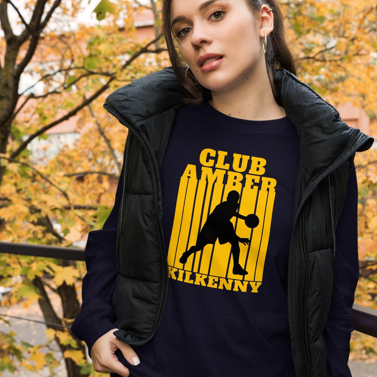 Club Amber Kilkenny Unisex Long Sleeve Tee - Designed by Moon Behind The Hill Available to Buy at a Discounted Price on Moon Behind The Hill Online Designer Discount Store