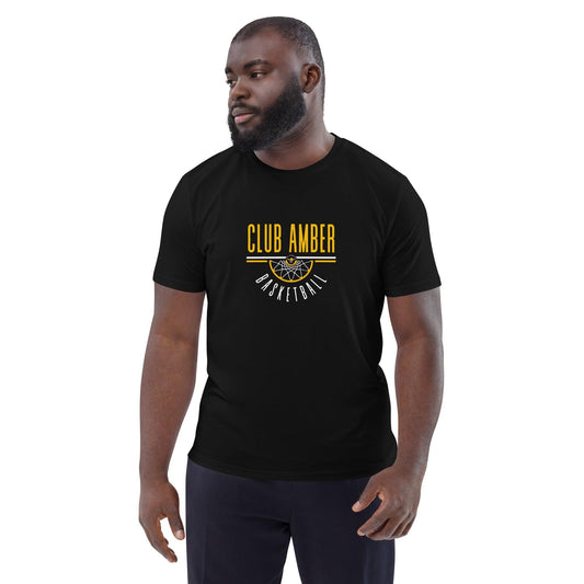 Club Amber Basketball Unisex Organic Cotton T-shirt - Designed by Moon Behind The Hill Available to Buy at a Discounted Price on Moon Behind The Hill Online Designer Discount Store