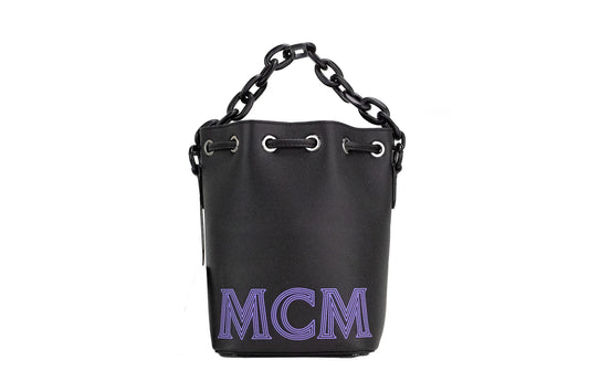 MCM Mini Chain Bucket Drawstring Shoulder Bag (Black)