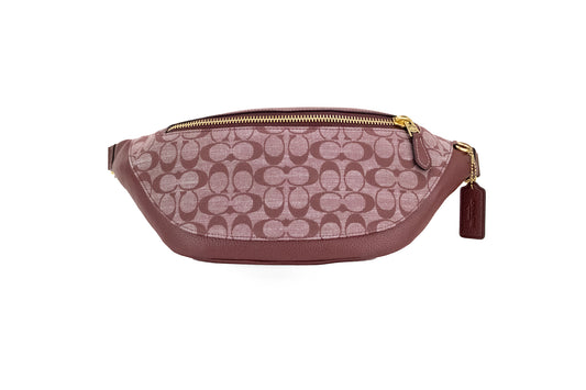 Coach Warren Wine Chambray Signature Canvas Pebbled Leather Belt Bag - Designed by COACH Available to Buy at a Discounted Price on Moon Behind The Hill Online Designer Discount Store